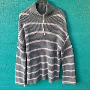 CASLON CHUNKY KNIT MOCK NECK COTTON SWEATER GRAY BABY PINK STRIPES SZ SMALL NWT